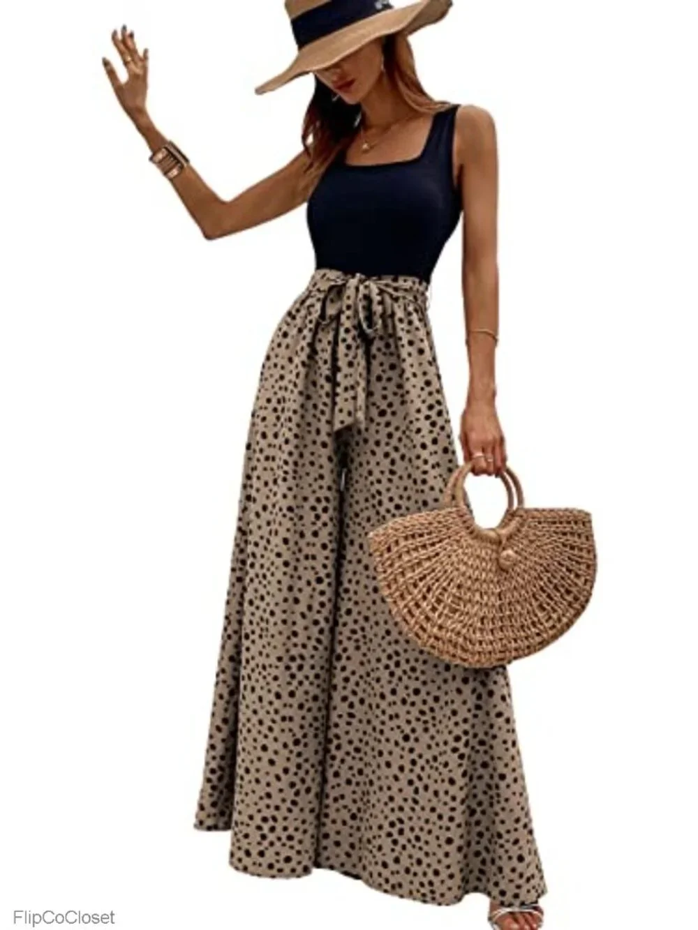 Polyester Spandex Square Neck Sleeveless Wide Leg Tank Jumpsuit with Belt